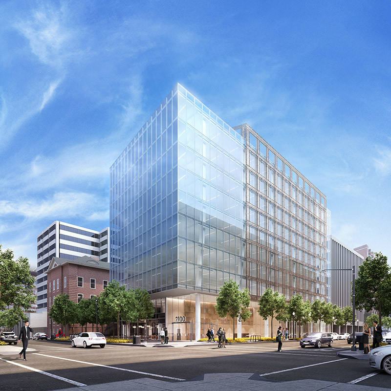 rendering of the exterior of 2100 L St, in Washington DC