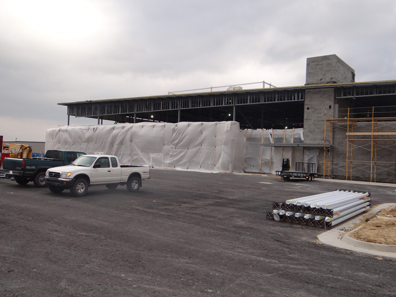 protective tarp on the outside of the Naval Federal Credit Union