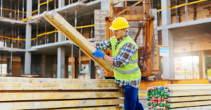 construction worker working with building material